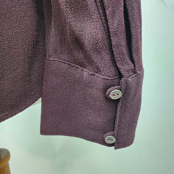 WRAP London Boho Crochet Front Black Burgundy Long Sleeve Top Womens Small - Picture 5 of 6